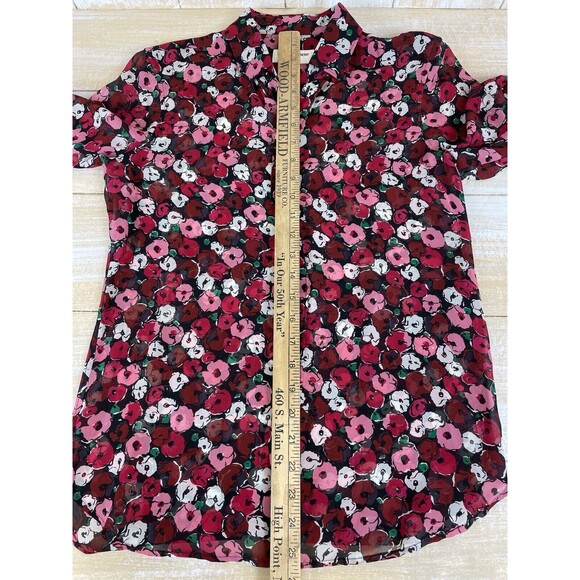 Saint Laurent Paris Poppy-Print Red Silk Blouse Size Small-Med F36 - Picture 5 of 8